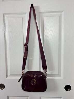 Mimco Harmony Hip Crossbody Bag Patent Leather Burgundy